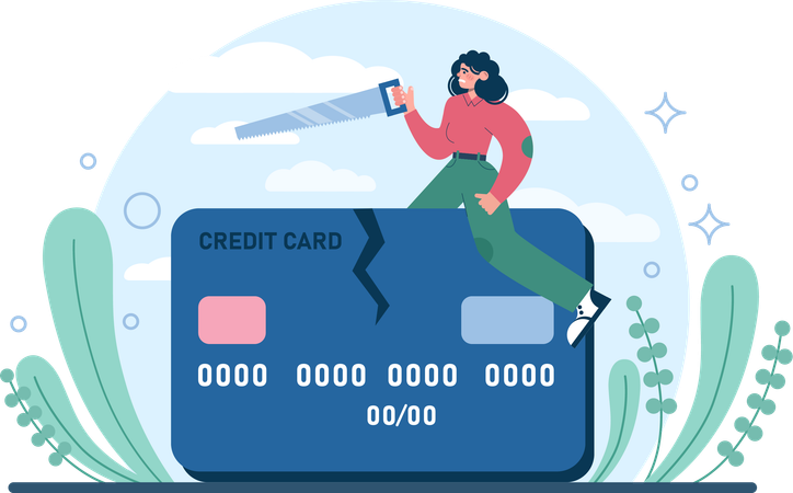 Businesswoman faces credit card debts  Illustration