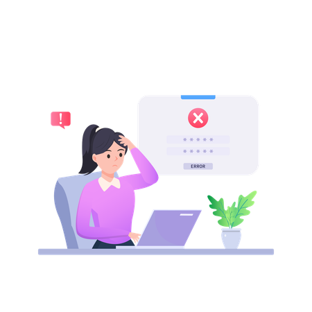 Businesswoman Faces Password Error  Illustration