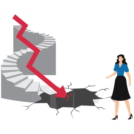 Businesswoman facing business crash  Illustration