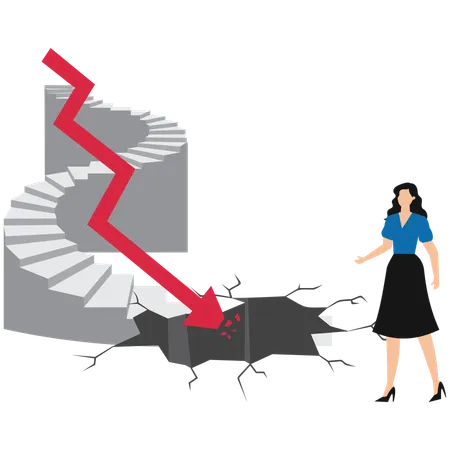 Businesswoman facing business crash  Illustration