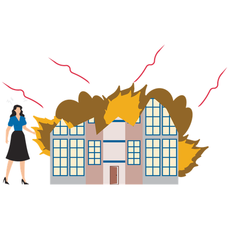 Businesswoman facing business destruction  Illustration