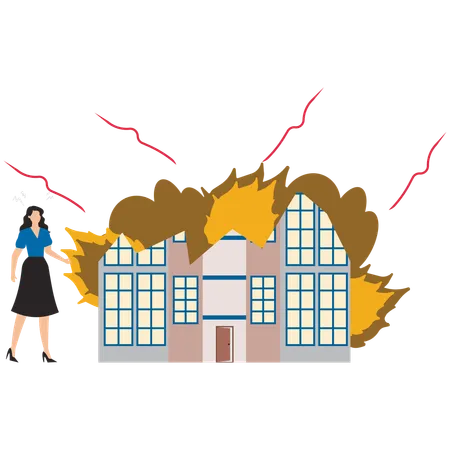 Businesswoman facing business destruction  Illustration