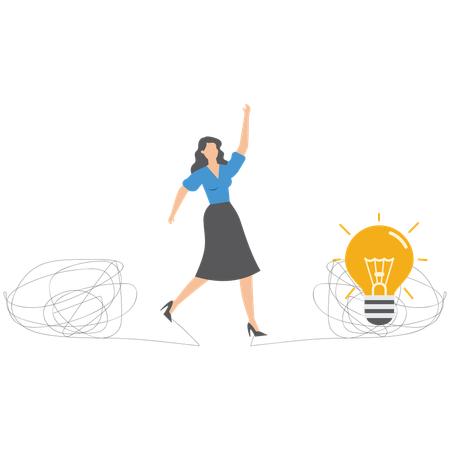 Businesswoman facing confusion in ideas  Illustration