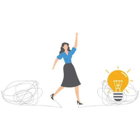 Businesswoman facing confusion in ideas  Illustration