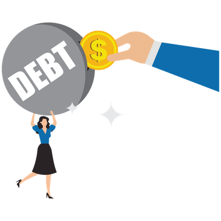 Businesswoman facing debt burden  Illustration