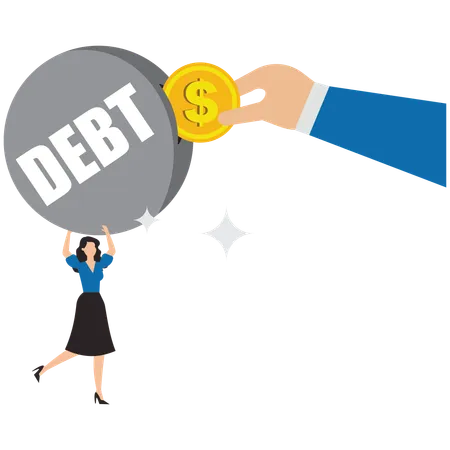 Businesswoman facing debt burden  Illustration