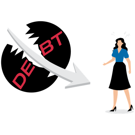 Businesswoman facing debt crisis  Illustration