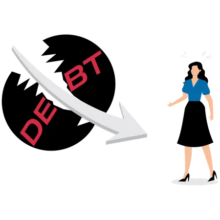 Businesswoman facing debt crisis  Illustration