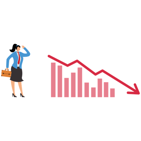 Businesswoman facing economy down situation  Illustration