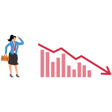 Businesswoman facing economy down situation  Illustration