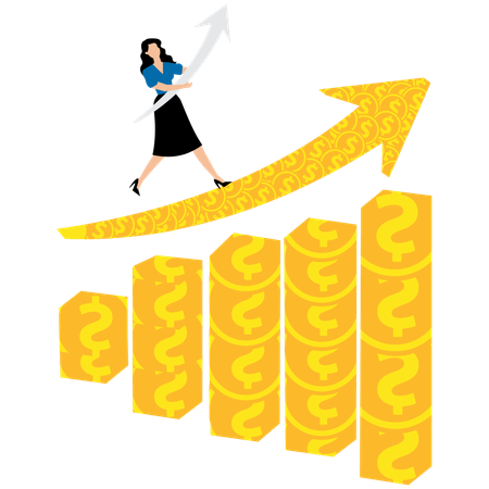 Businesswoman facing financial growth  Illustration