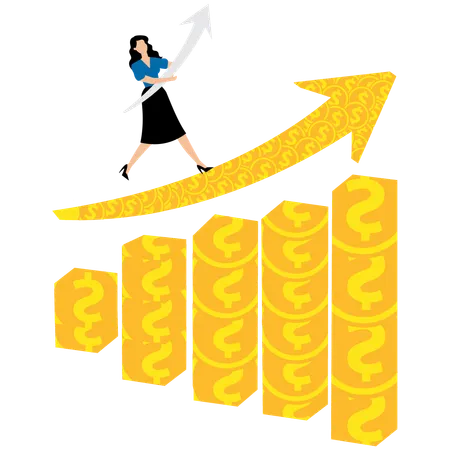 Businesswoman facing financial growth  Illustration