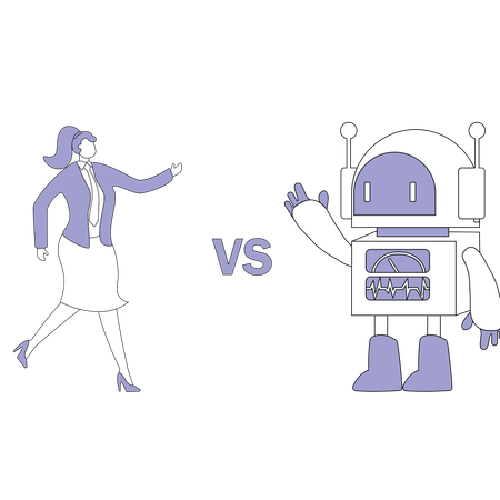 Businesswoman facing robot competition  Illustration