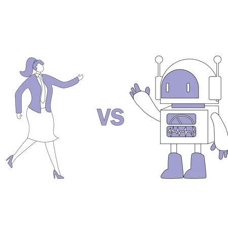 Businesswoman facing robot competition  Illustration