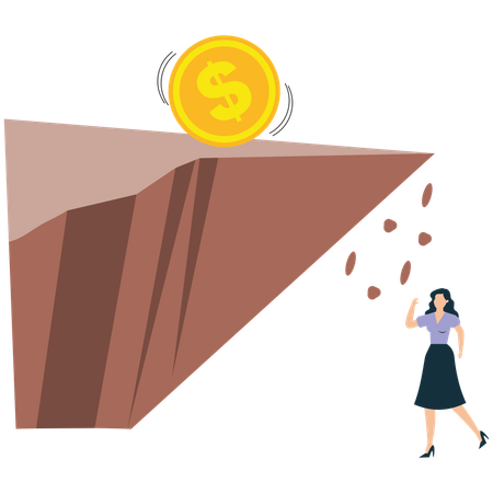 Businesswoman Falling from Financial Cliff While Chasing Money  Illustration