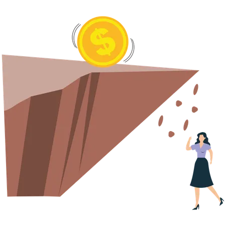 Businesswoman Falling from Financial Cliff While Chasing Money  Illustration