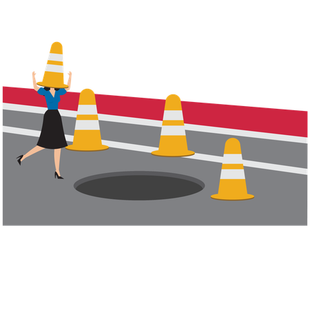 Businesswoman falling into hole  Illustration