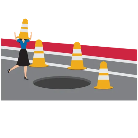 Businesswoman falling into hole  Illustration