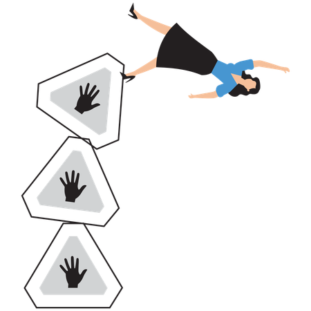 Businesswoman falling off road danger sign  Illustration