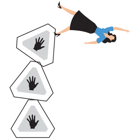 Businesswoman falling off road danger sign  Illustration