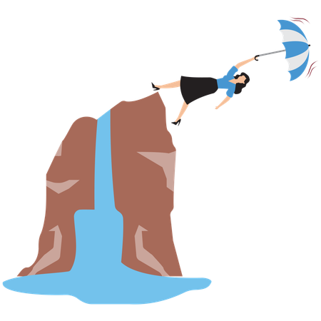 Businesswoman falling off the cliff  Illustration