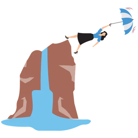 Businesswoman falling off the cliff  Illustration