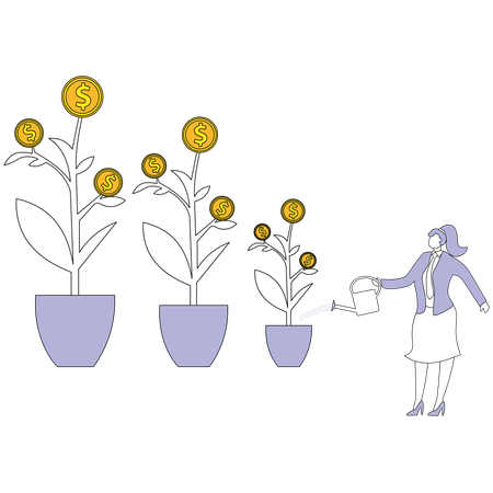 Businesswoman farmer with dollar plants  Illustration