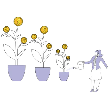 Businesswoman farmer with dollar plants  Illustration
