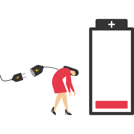 Businesswoman feeling tired and low power battery  Illustration