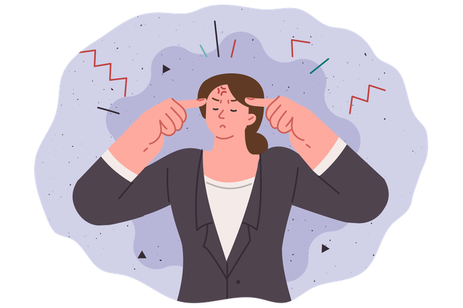 Businesswoman feels headache and migraine  Illustration