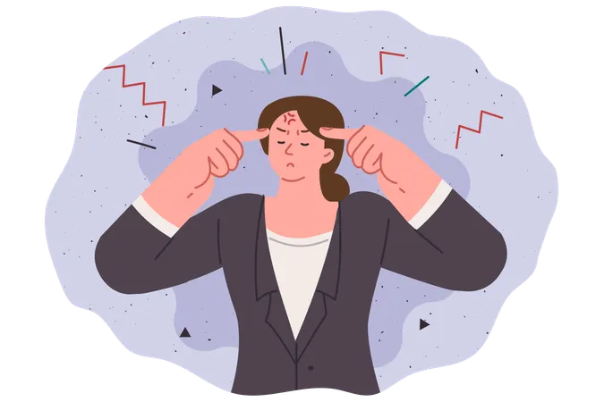 Businesswoman feels headache and migraine  Illustration