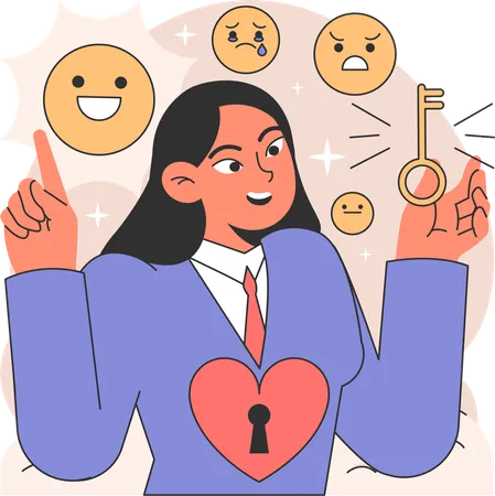 Businesswoman finding emotion key  Illustration