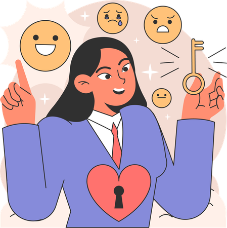 Businesswoman finding emotion key  Illustration