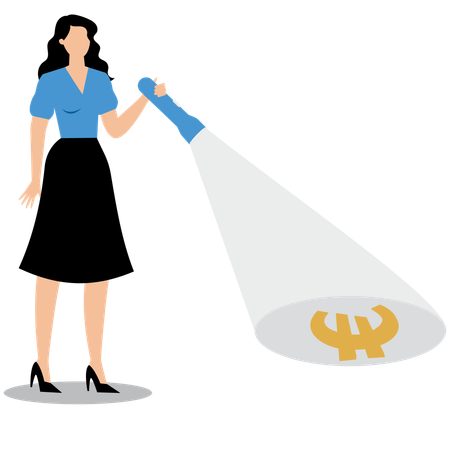 Businesswoman finding euro using torch  Illustration