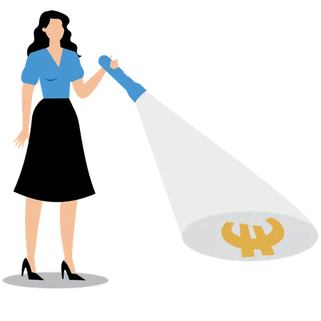 Businesswoman finding euro using torch  Illustration