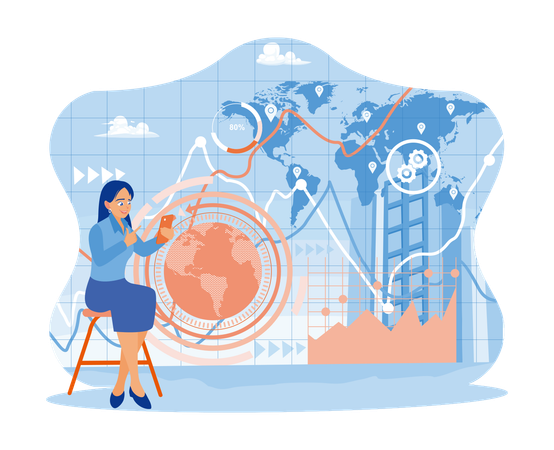 Businesswoman Finding Global Business Location  Illustration