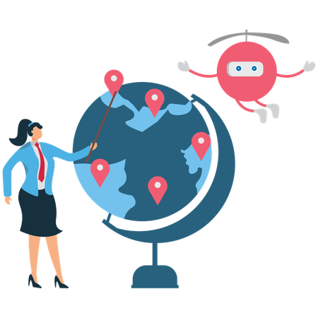 Businesswoman finding international business growth  Illustration