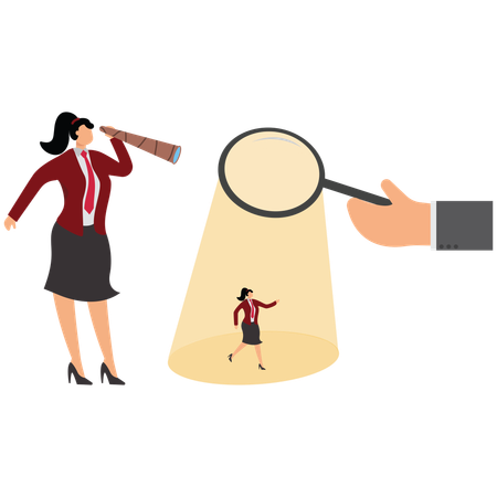 Businesswoman Finding New Employees using telescope  Illustration