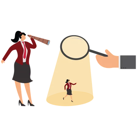 Businesswoman Finding New Employees using telescope  Illustration