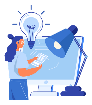Businesswoman finding new ideas  Illustration