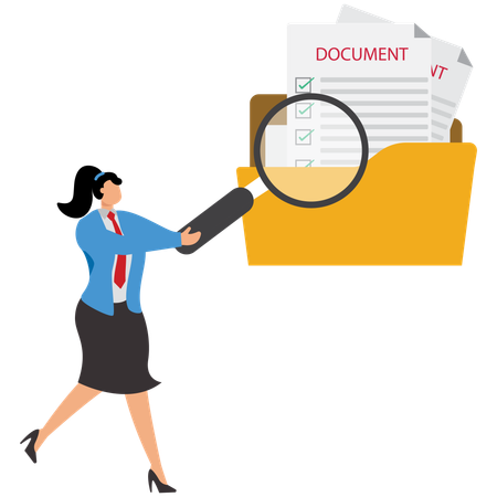 Businesswoman finds data from business folder  Illustration