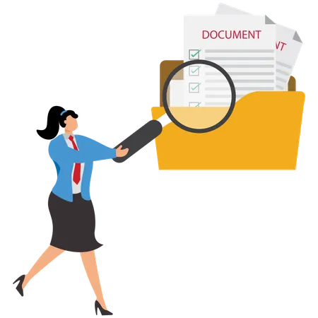 Businesswoman finds data from business folder  Illustration