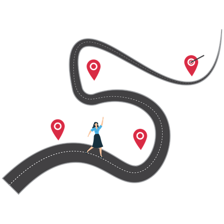 Businesswoman finds out Business Journey Roadmap  Illustration