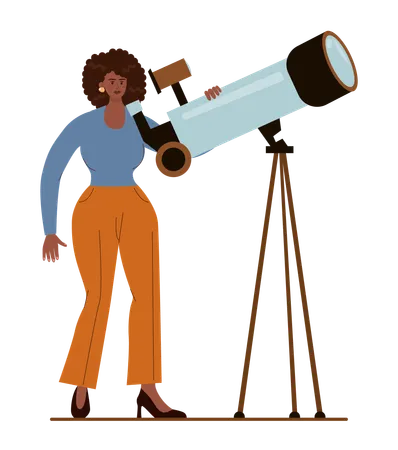 Black Businesswoman With A Telescope Characters Wearing Business Casual Clothing Searching For New Perspective And Opportunity Flat Vector Illustration Illustration
