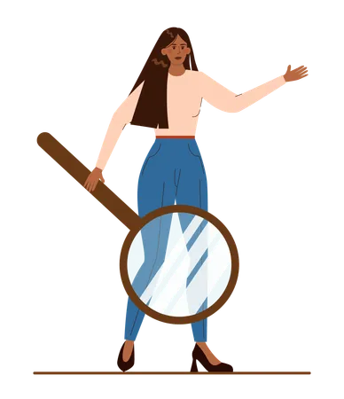 Native American Businesswoman Holding A Magnifying Glass Character Wearing Business Casual Clothing Searching For New Perspective And Opportunity Flat Vector Illustration Illustration