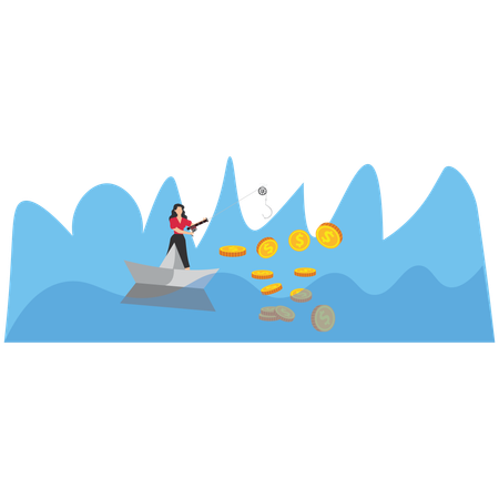 Businesswoman fishing for money  Illustration