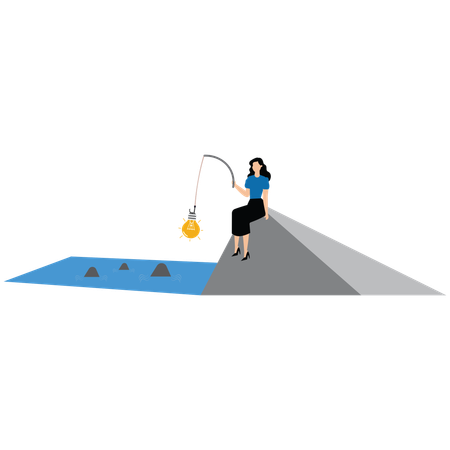 Businesswoman fishing new ideas  Illustration