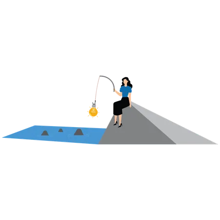 Businesswoman fishing new ideas  Illustration