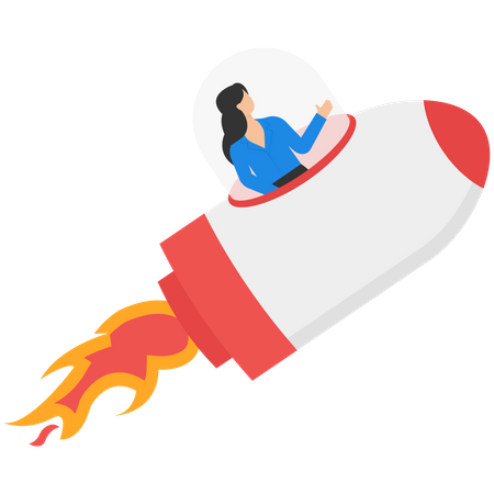 Businesswoman flying in rocket  Illustration
