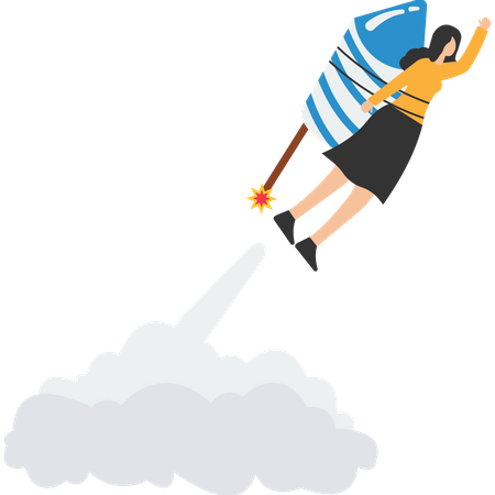Businesswoman flying rocket booster  Illustration